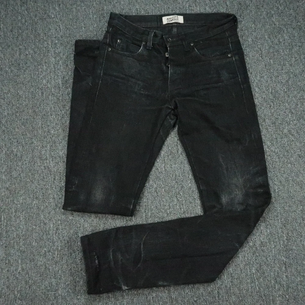 Naked Famous Denim Jeans Men 30x35 Black Super Guy Elephant 7 El Diablo Selvedge
